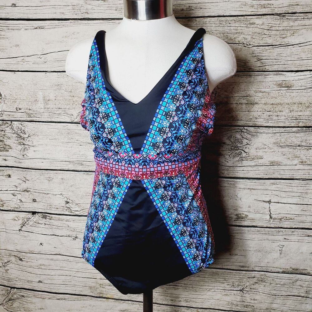 Embrace Your Curves By Miracle Brands Georgia Swimsuit L 12/14 Multicolor